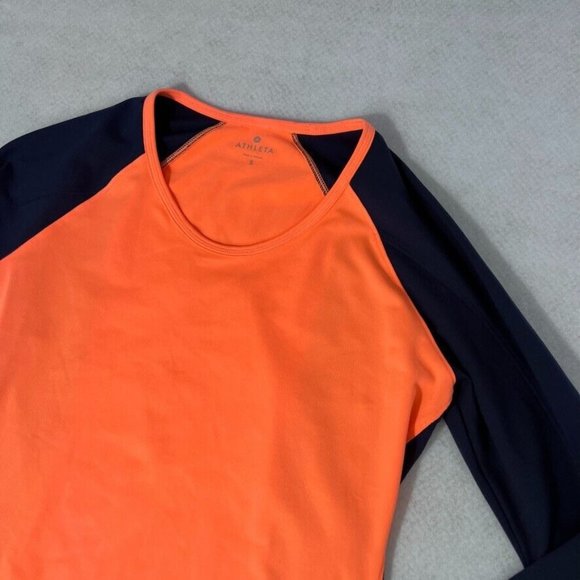 Athleta Running Wild Mix Crew Neck Shirt Small S Orange Blue Long Sleeve - Picture 3 of 12